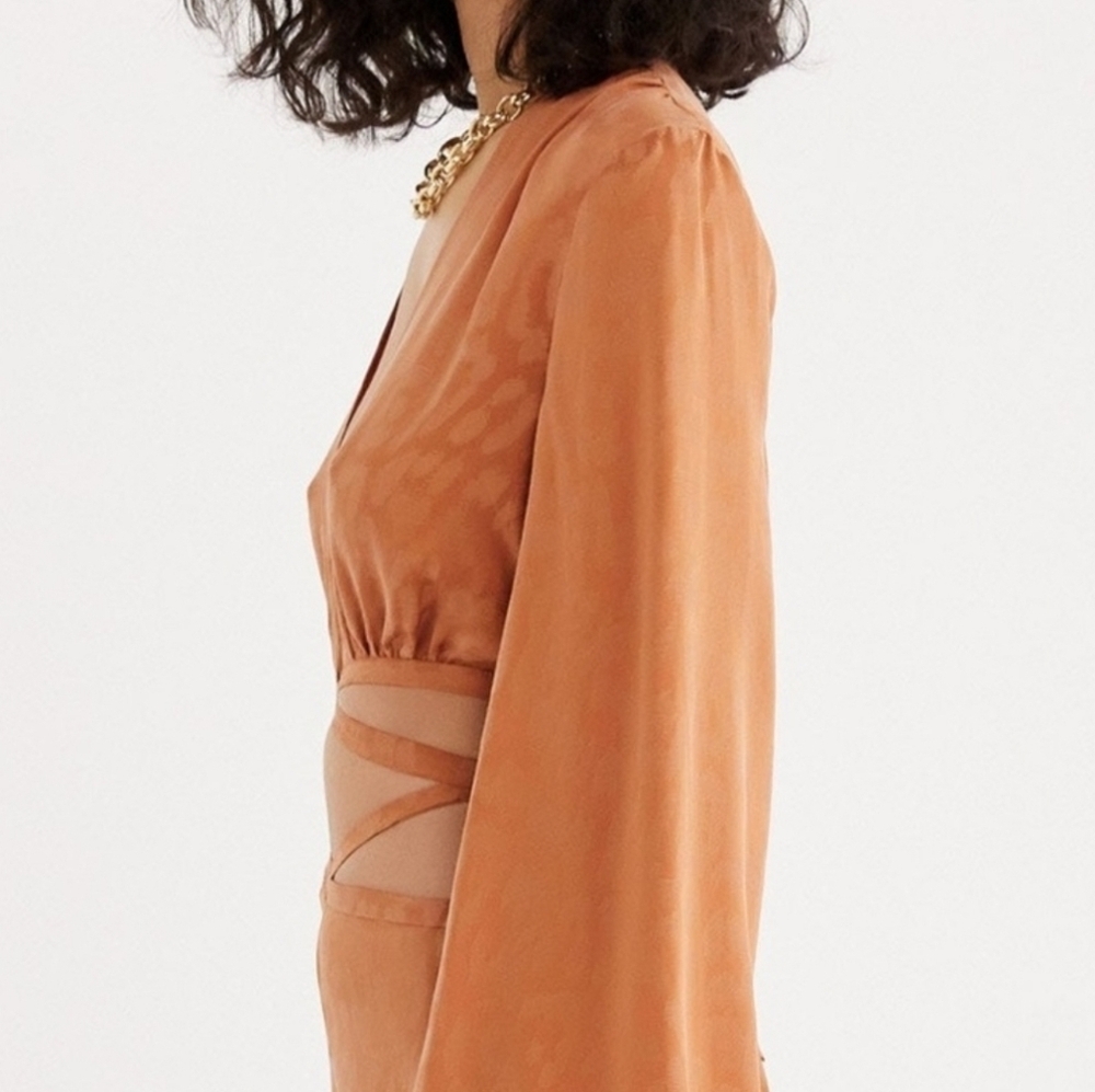 RUMER Kenya Animal Print Cheetah Long-Sleeve Wrap Crop Top, Burnt Orange, S - Picture 5 of 11